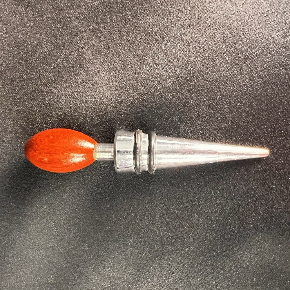 Wine Bottle Stopper with hand turned wood top, 4" long x 3/4" diameter